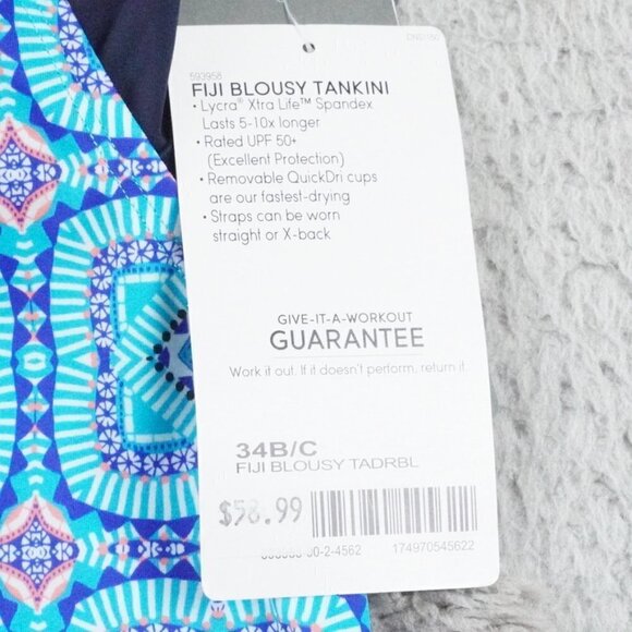 Athleta FIJI Blousy Tankini Top Womens 34B/C Swim Beach Wear Blue - Picture 6 of 11